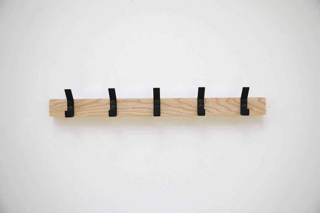 Wood Wall Coat Rack with Metal Hooks | Modern Entryway Organizer