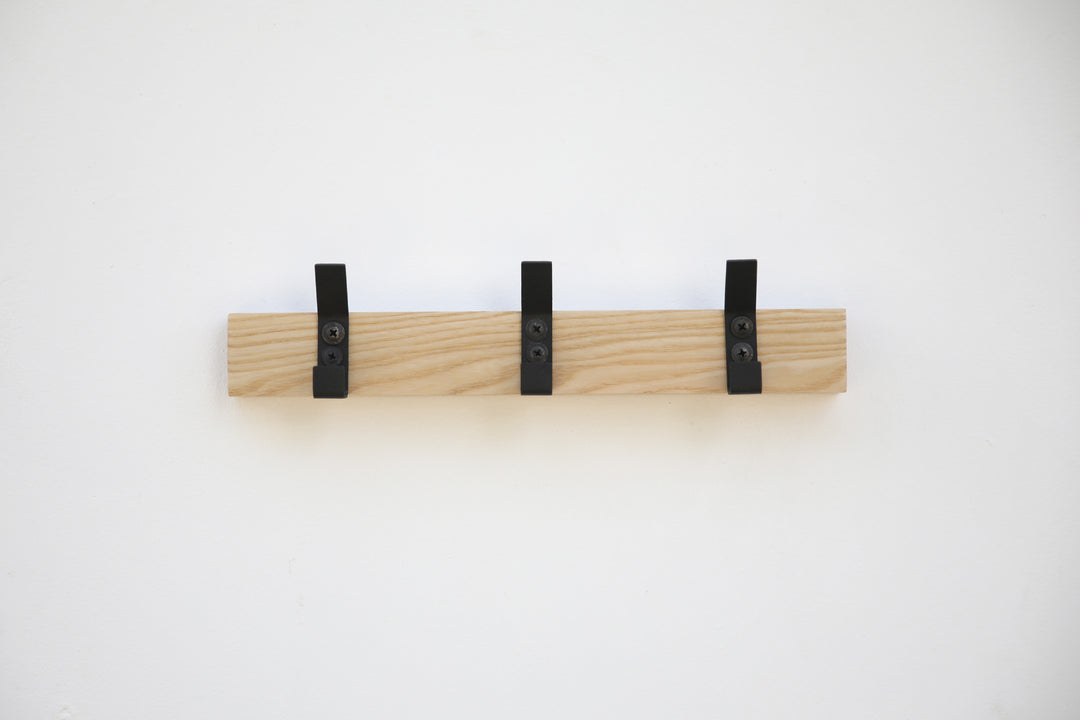 Wood Wall Coat Rack with Metal Hooks | Modern Entryway Organizer