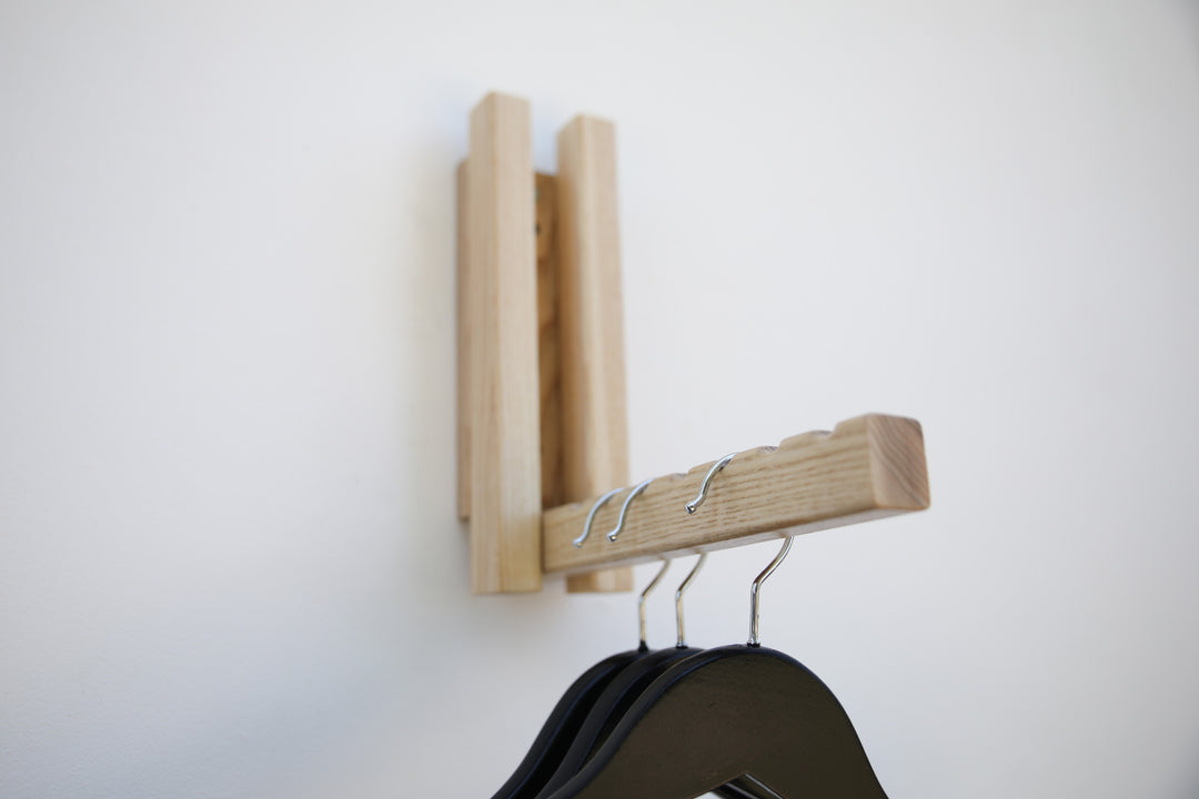 Wall Mounted Folding Coat Rack | Modern Solid Wood Clothes Rack