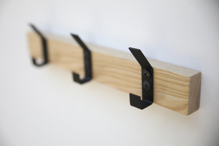 Wood Wall Coat Rack with Metal Hooks | Modern Entryway Organizer