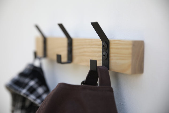 Wood Wall Coat Rack with Metal Hooks | Modern Entryway Organizer