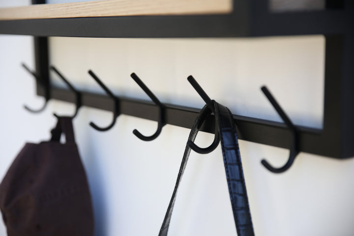 Wall Shelf With Hooks - Loft Style Wood & Metal Hook Rack