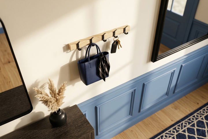 Wood Wall Coat Rack with Metal Hooks | Modern Entryway Organizer