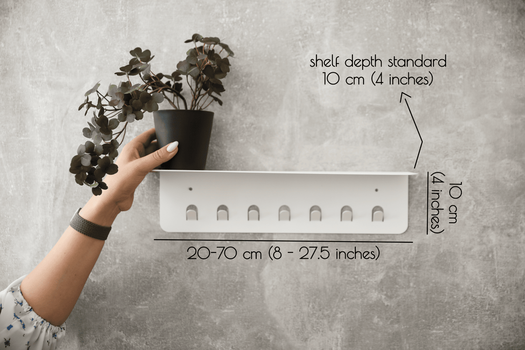 Wall Mounted Metal Key Rack - Shelf with Hooks