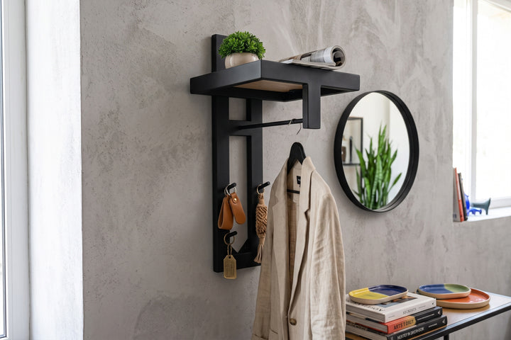 Minimalist Wall Coat Rack | Modern Metal Entryway Organizer