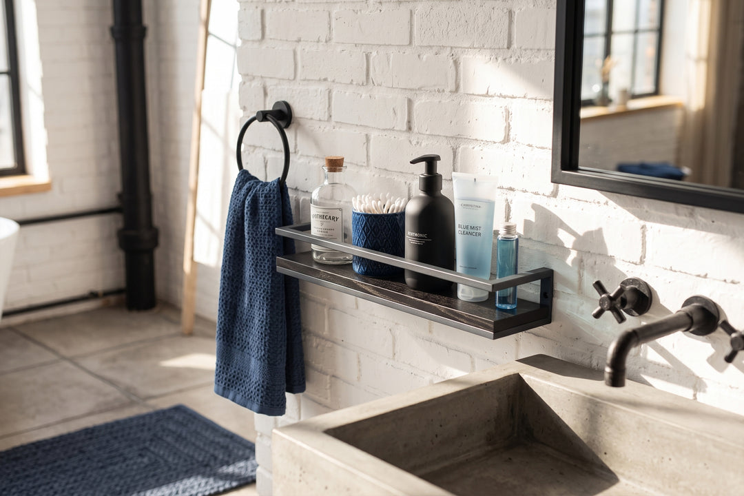 Metal & Wood Bathroom Shelf – Stylish & Durable Storage