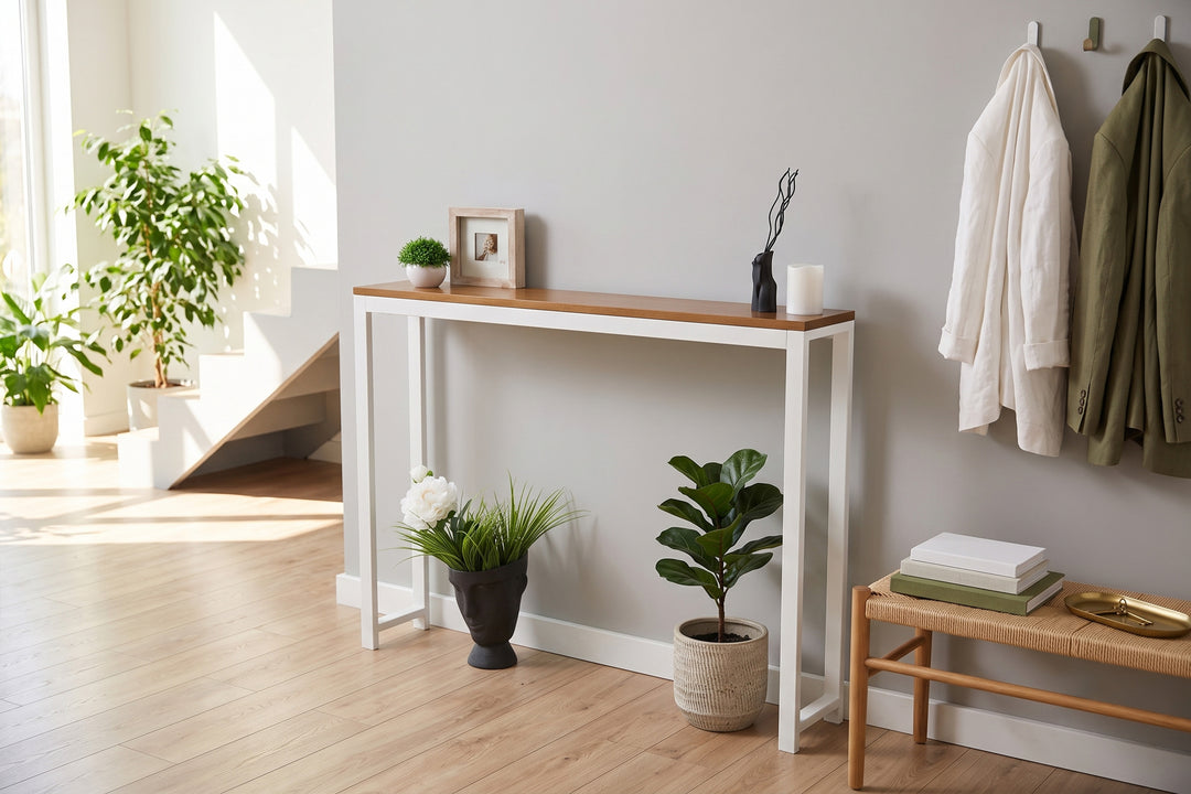 Vintage-Inspired Wooden Console with Metal Legs