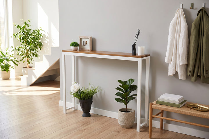 Vintage-Inspired Wooden Console with Metal Legs