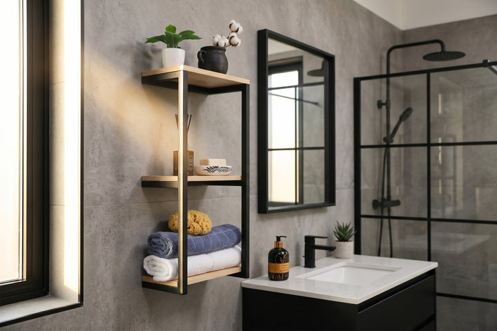 Modern Metal & Wood Towel Rack – Stylish Bathroom Holder