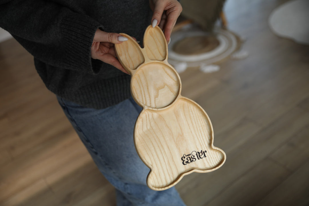 Easter-Bunny-Wooden-Snack-Dish-Handcrafted-Serving-Board
