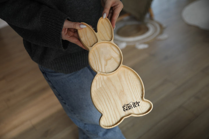 Easter-Bunny-Wooden-Snack-Dish-Handcrafted-Serving-Board