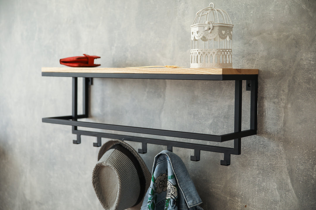 Wooden-coat-rack-with-top-shelf-and-metal-hooks-for-jackets-hats-and-accessories