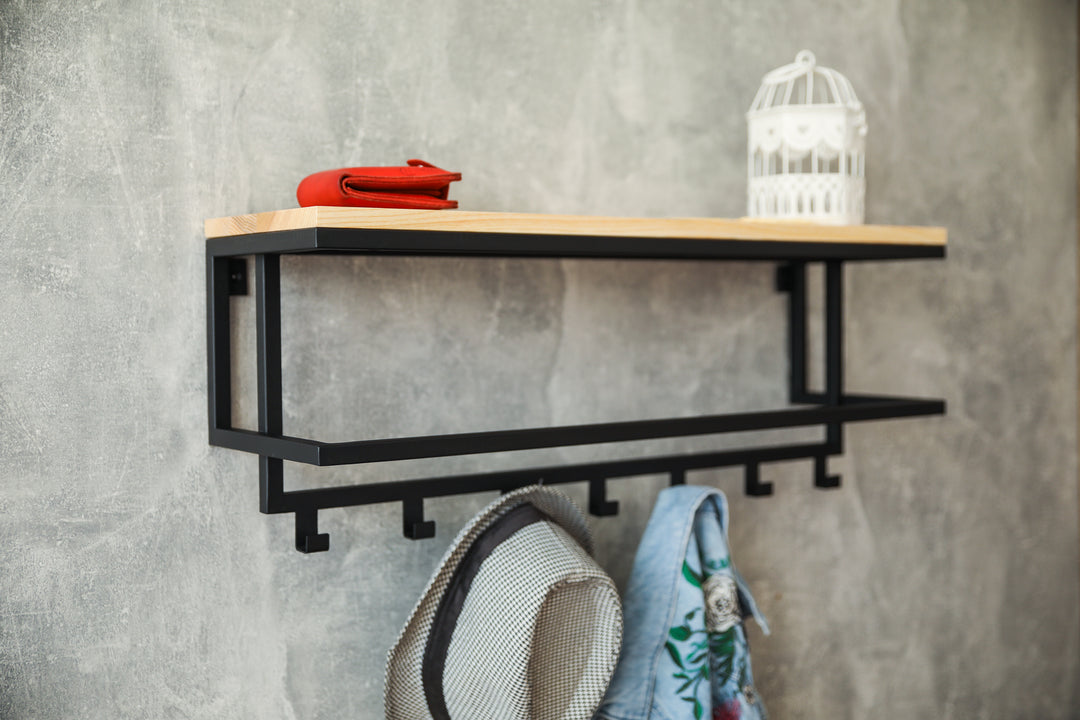 Wooden-coat-rack-with-top-shelf-and-metal-hooks-for-jackets-hats-and-accessories