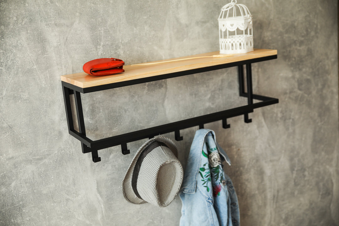 Wooden-coat-rack-with-top-shelf-and-metal-hooks-for-jackets-hats-and-accessories