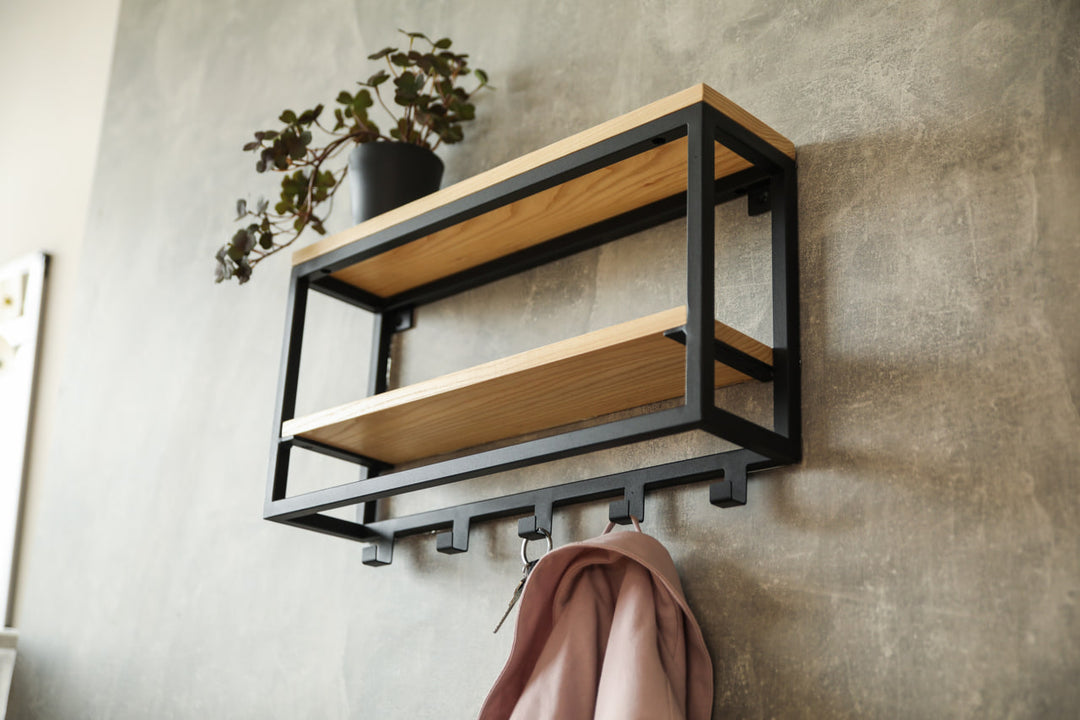 Rustic-entryway-coat-rack-with-storage-shelf-and-durable-metal-hooks