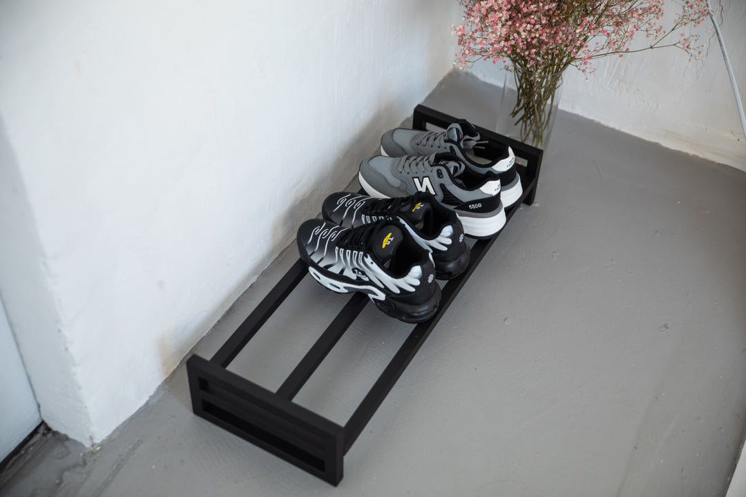 Rustic-industrial-shoe-rack-with-metal-shelves-and-frame