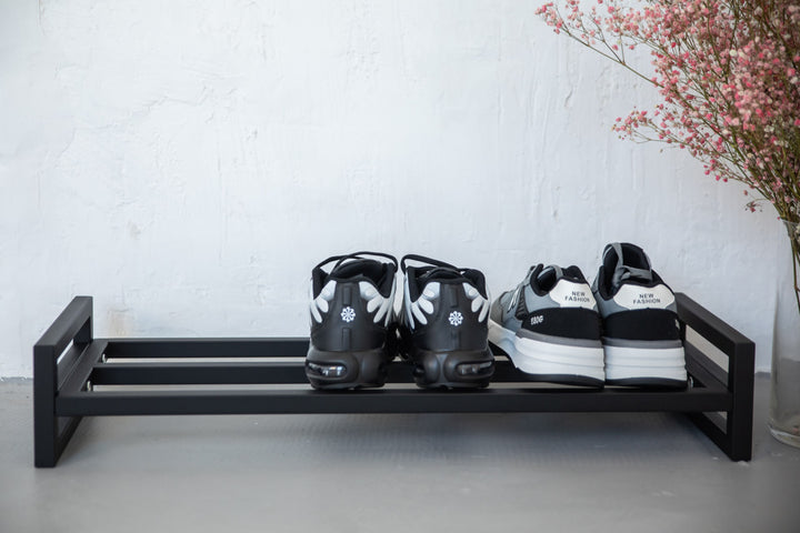 Rustic-industrial-shoe-rack-with-metal-shelves-and-frame