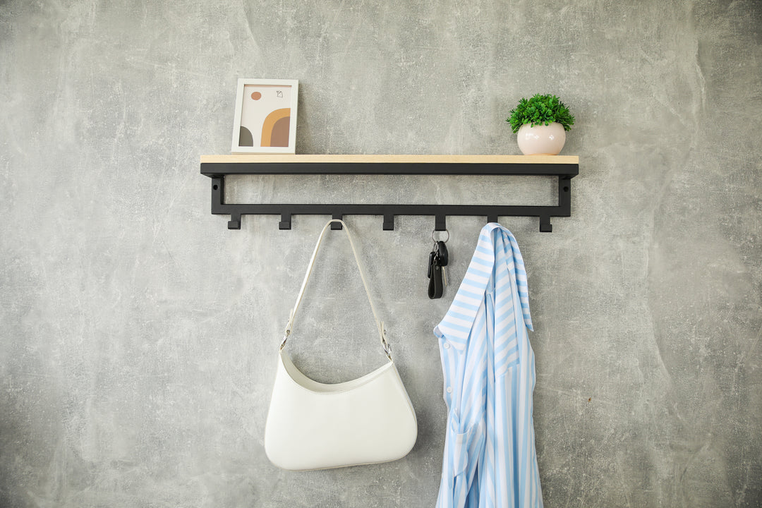 Entryway-wall-shelf-with-hooks-perfect-for-organizing-coats-bags-and-keys