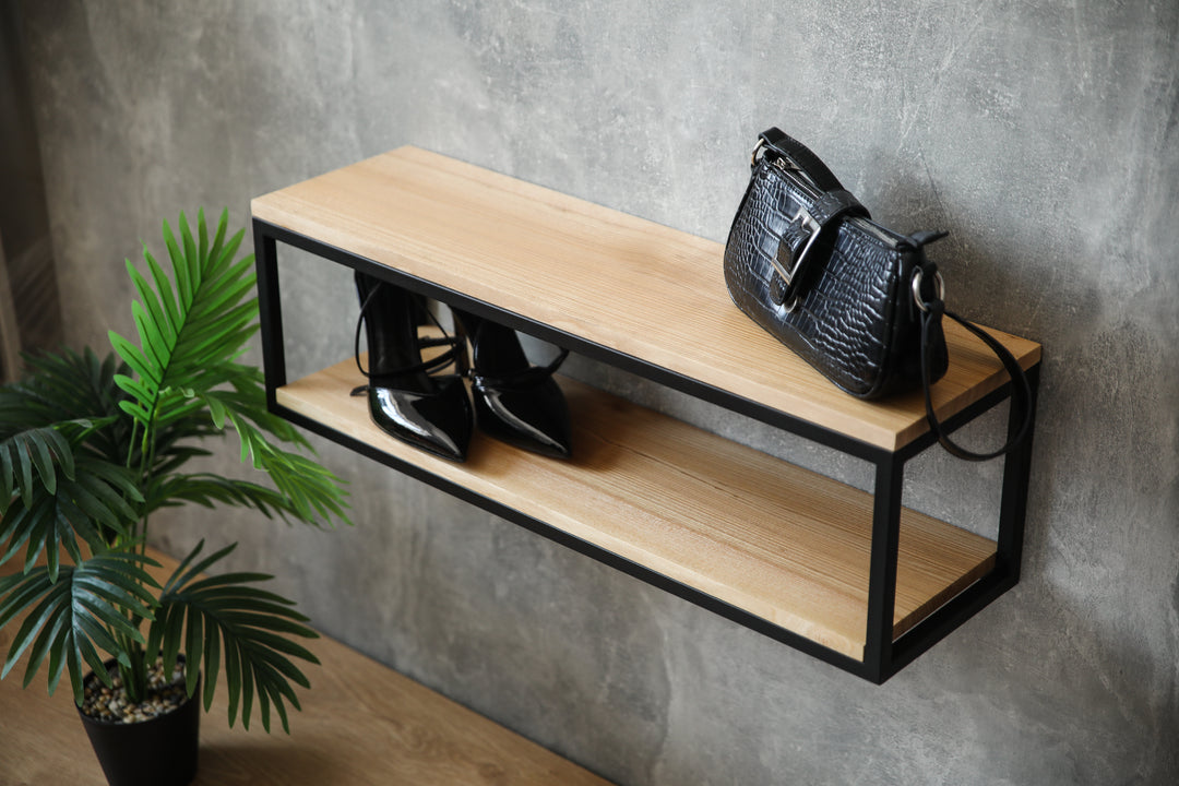 Minimalist Wood & Steel Wall Shelf - Original Design