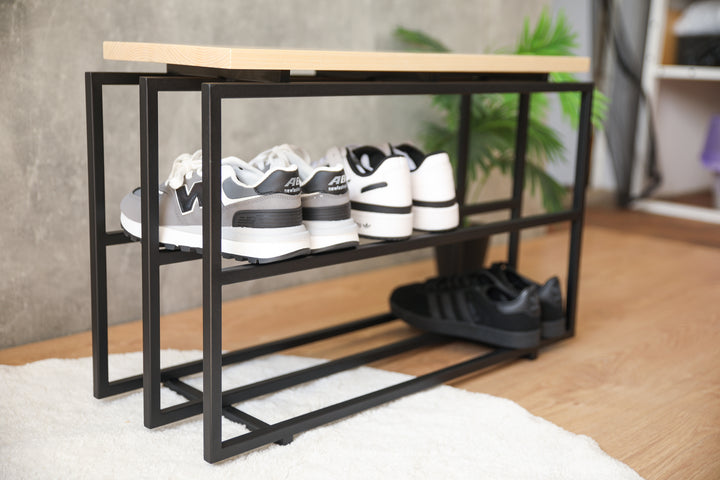 Metal-Wood-Shoe-Bench -Stylish-Entryway-Storage