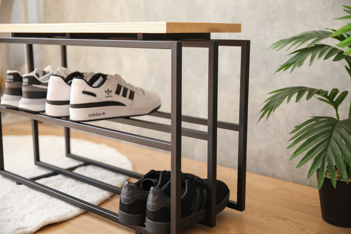 Metal-Wood-Shoe-Bench -Stylish-Entryway-Storage