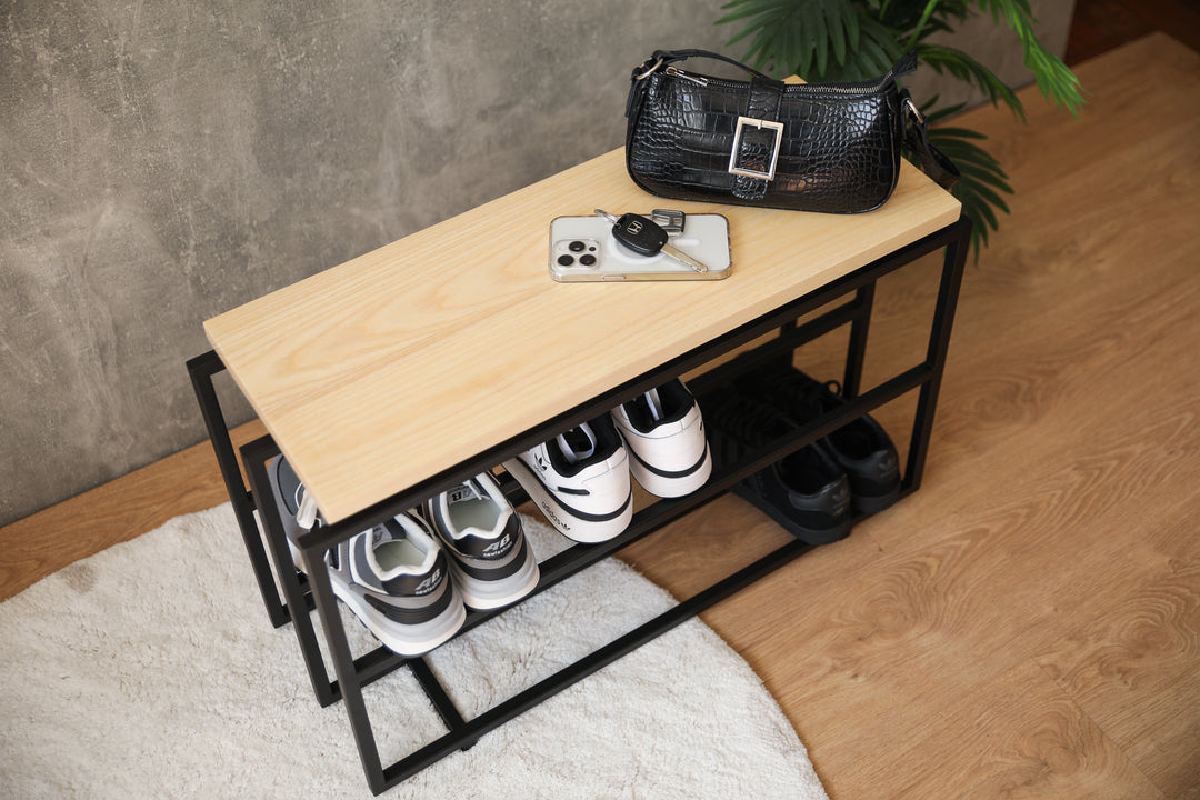 Metal-Wood-Shoe-Bench -Stylish-Entryway-Storage