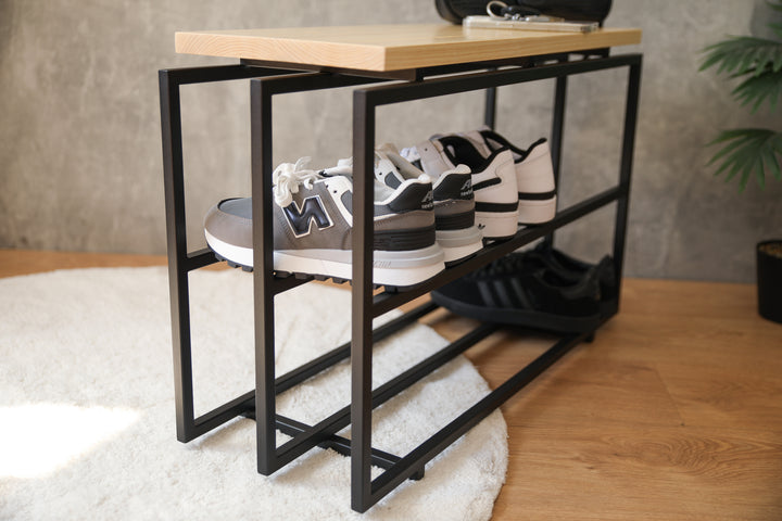 Metal-Wood-Shoe-Bench -Stylish-Entryway-Storage