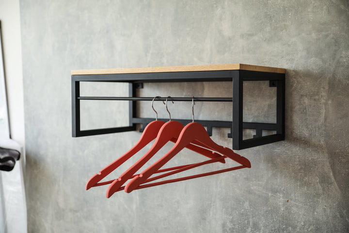 Multifunctional-wall-mounted-coat-rack-with-wooden-shelf-and-strong-hooks