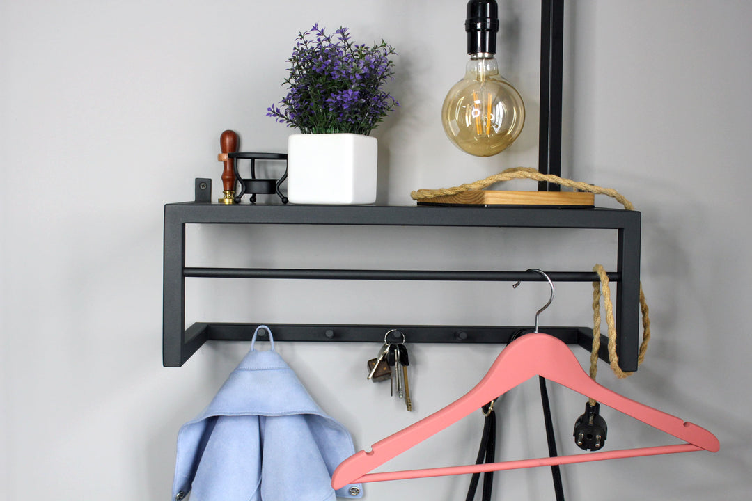 Minimalist-coat-rack-with-floating-shelf-and-hooks -ideal-for-small-spaces