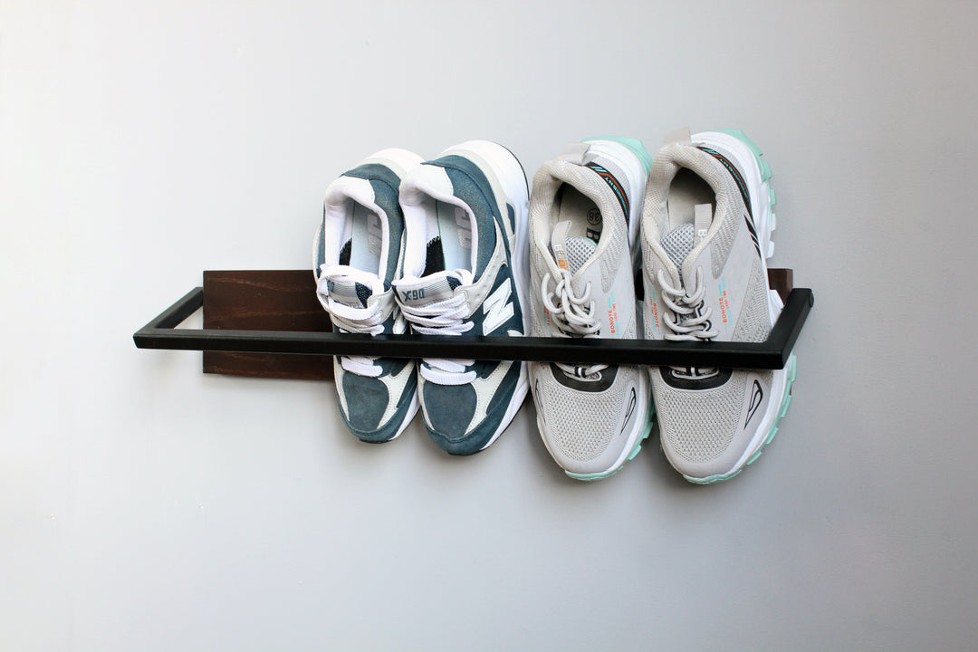 Wood & Metal Shoe Shelf - Shoe Rack with Holder
