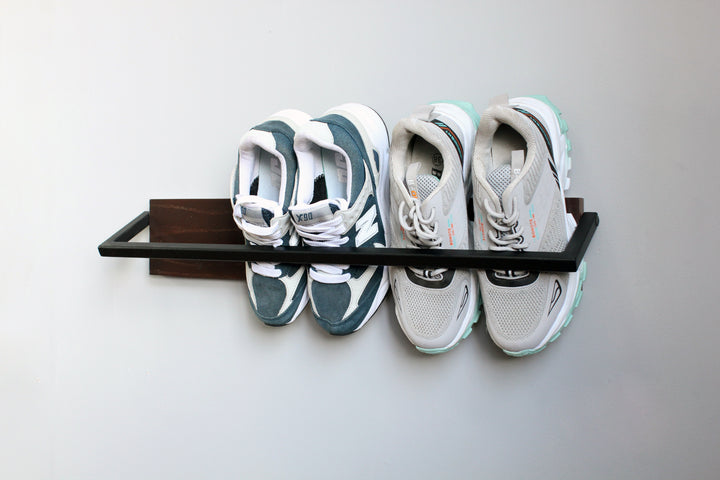 Wood & Metal Shoe Shelf - Shoe Rack with Holder