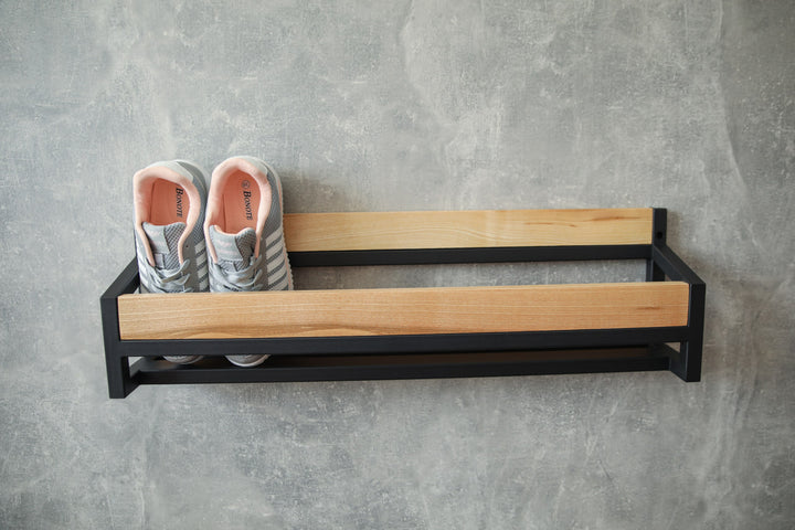 Durable-wood-metal-shoe-shelf–minimalist-wall-mounted-organizer-for-shoes