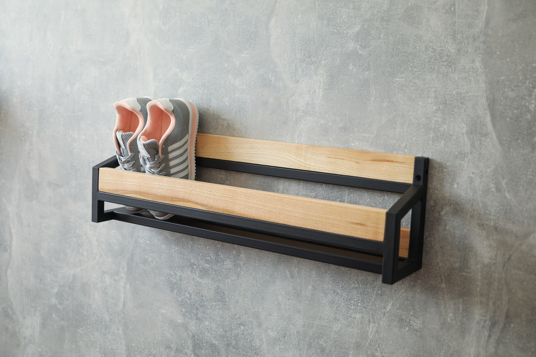 Durable-wood-metal-shoe-shelf–minimalist-wall-mounted-organizer-for-shoes