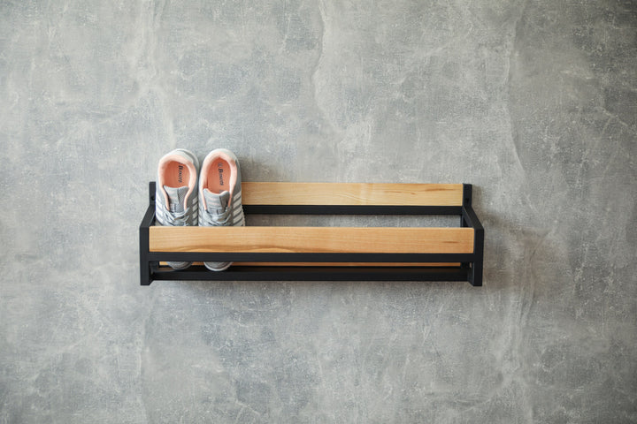 Durable-wood-metal-shoe-shelf–minimalist-wall-mounted-organizer-for-shoes