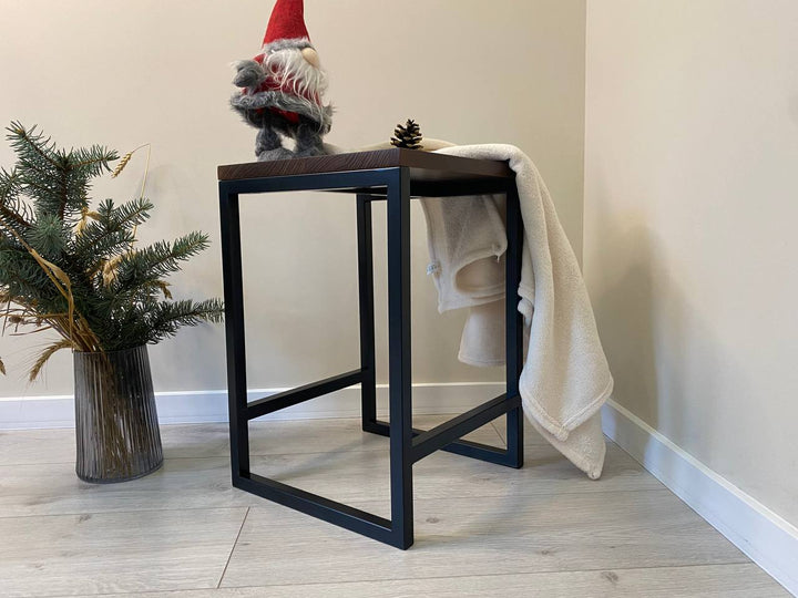 Rustic Wood and Steel Bar Stool - Modern Industrial Stool
